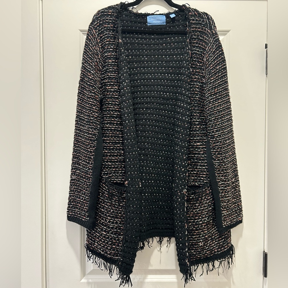 Simply Vera Vera Wang Black Shimmery Chunky Knit Open Cardigan Sweater Size L/XL - Picture 3 of 12